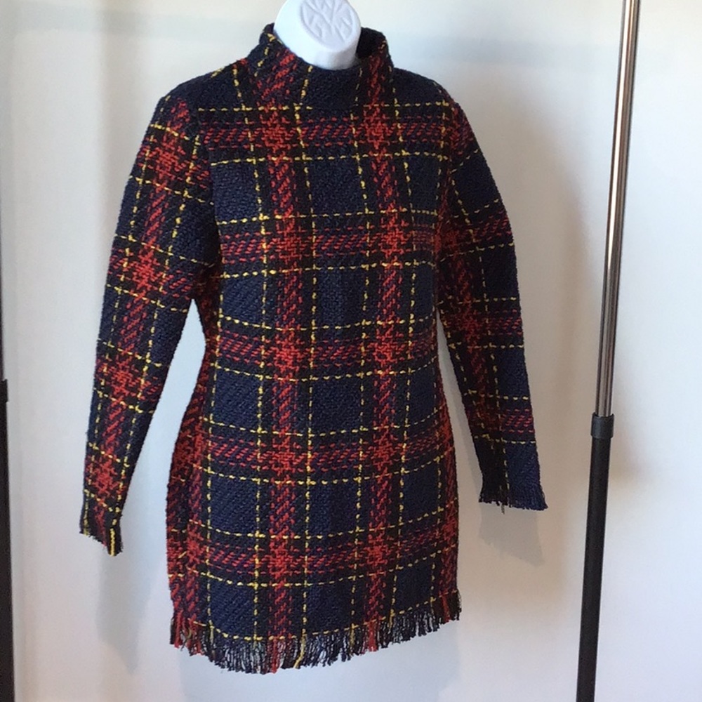 Tweed Tartain Plaid Mock Turtleneck Dress